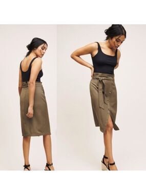 Dynamite Olive Green Button Front Midi Skirt Medium